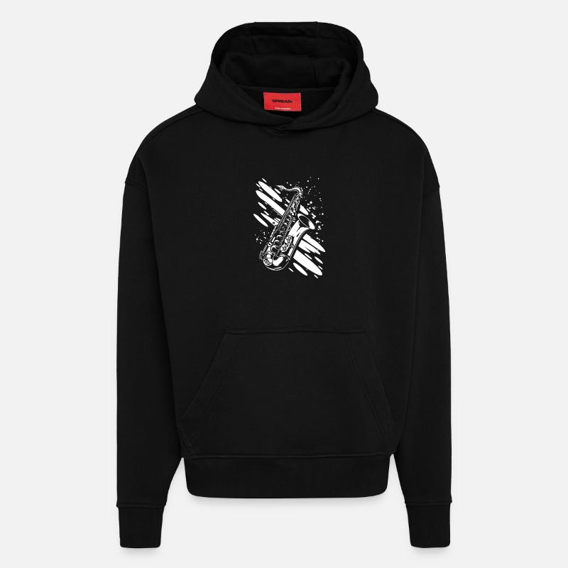 Saxophone - Sweat à capuche bio épais oversize fabriqué en UE - SOLID BLACK
