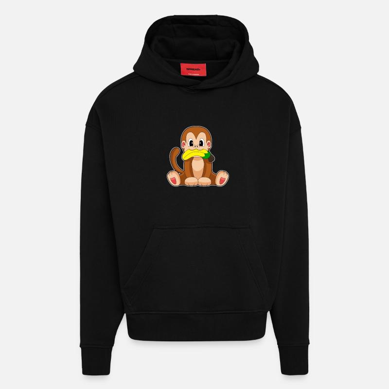 Singe Banane - Sweat à capuche bio épais oversize fabriqué en UE - SOLID BLACK