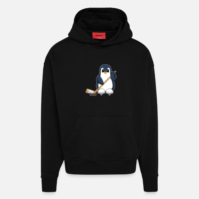 Pinguin Eishockey Eishockeyschläger - Hoodie- made by SPREAD - SOLID BLACK
