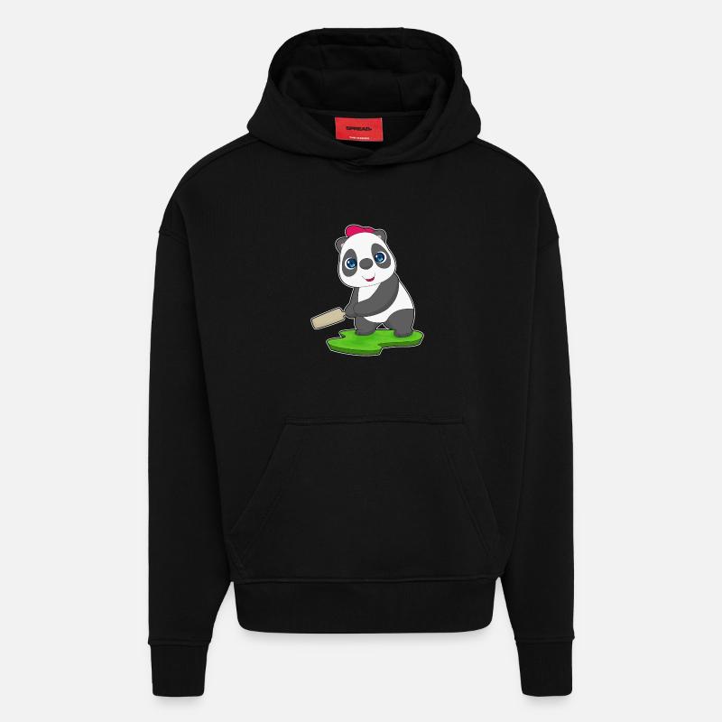 Panda Cricket Battes de cricket - Sweat à capuche bio épais oversize fabriqué en UE - SOLID BLACK
