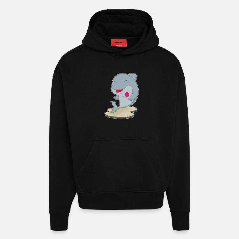 Sucette dauphin - Sweat à capuche bio épais oversize fabriqué en UE - SOLID BLACK