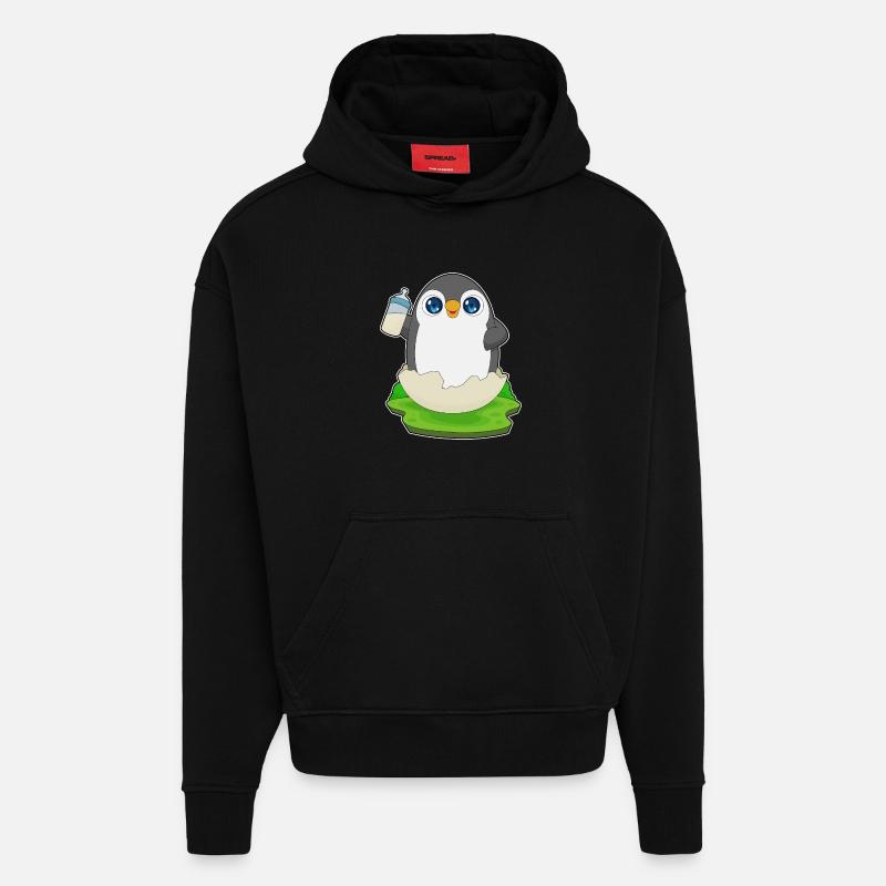 Penguin Biberon Lait - Sweat à capuche bio épais oversize fabriqué en UE - SOLID BLACK