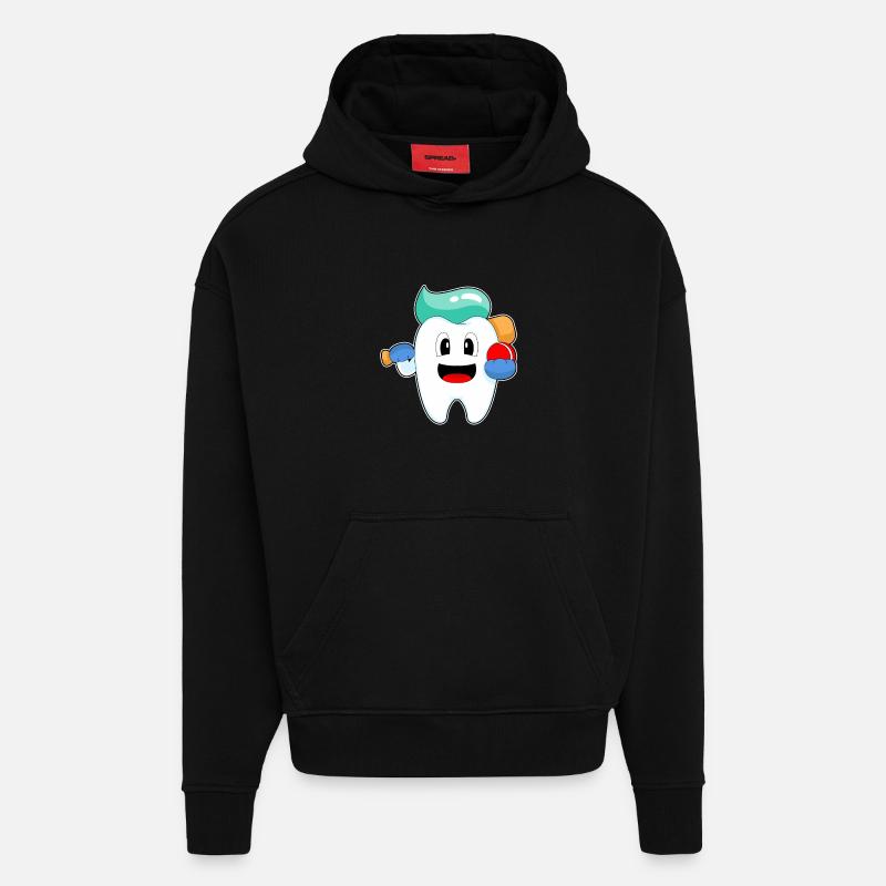 Tooth Cricket Cricket Bat - Sweat à capuche bio épais oversize fabriqué en UE - SOLID BLACK