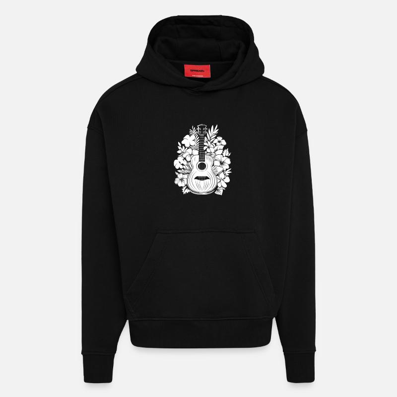 Ukulélé Dessin animé - Sweat à capuche bio épais oversize fabriqué en UE - SOLID BLACK