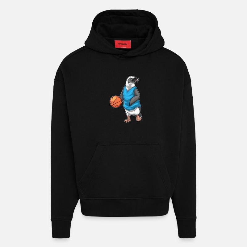 Penguin Basketteur Basketteur - Sweat à capuche bio épais oversize fabriqué en UE - SOLID BLACK