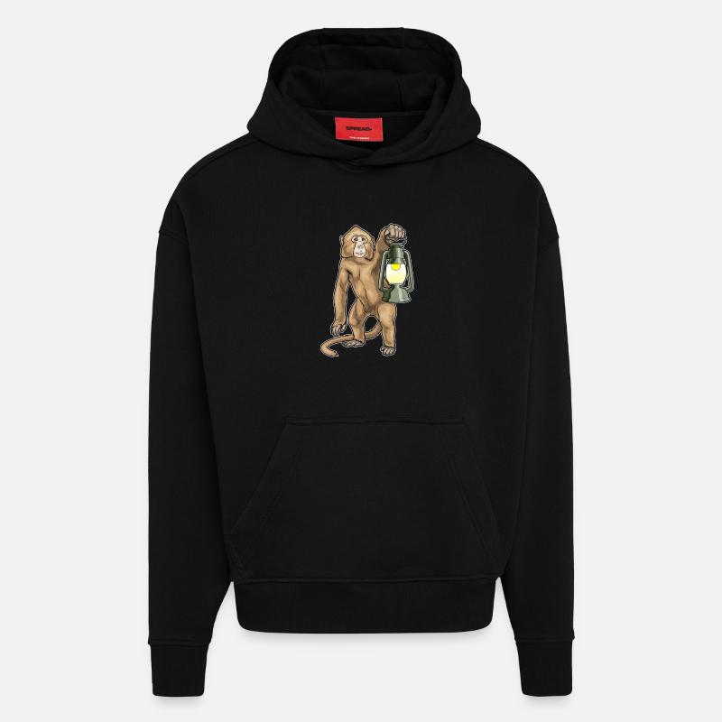 Monkey Lantern - Hoodie- made by SPREAD - SOLID BLACK