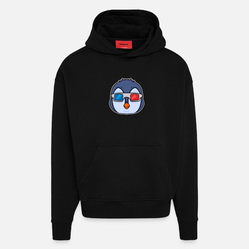 Pingouin Lunettes 3D Cinéma - Sweat à capuche bio épais oversize fabriqué en UE - SOLID BLACK
