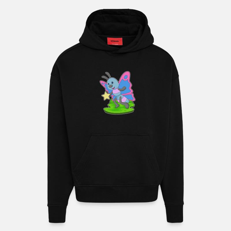 Étoile papillon - Sweat à capuche bio épais oversize fabriqué en UE - SOLID BLACK