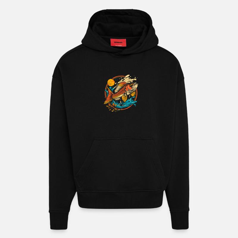 Illustration de poisson - Sweat à capuche bio épais oversize fabriqué en UE - SOLID BLACK
