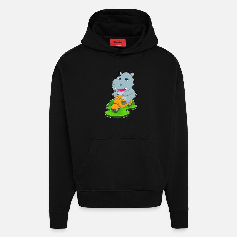 Hippo Scooter - Hoodie- made by SPREAD  - SOLID BLACK