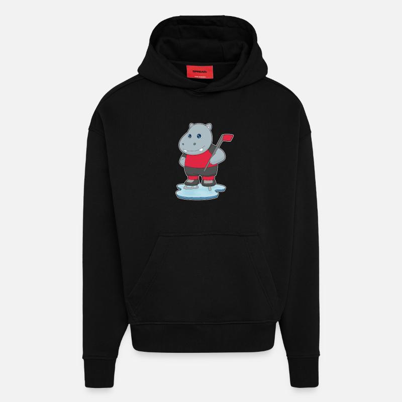 Nilpferd Eishockey Eishockeyschläger - Hoodie- made by SPREAD  - SOLID BLACK