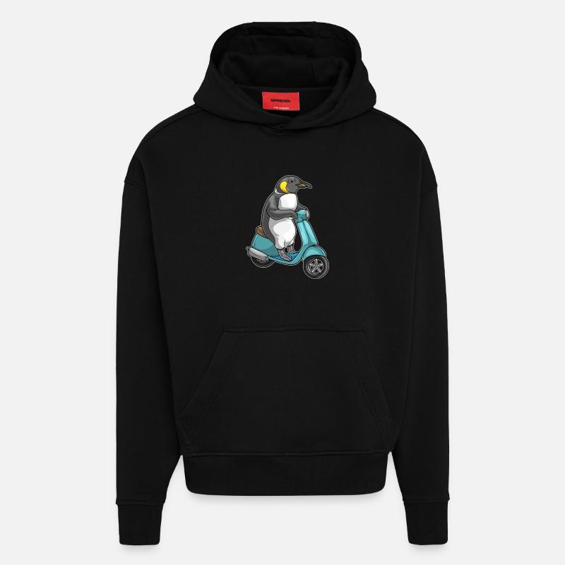 Pinguin Motorroller - Hoodie- made by SPREAD - SOLID BLACK