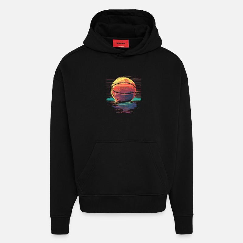 Ballon de basket Retrowave - Sweat à capuche bio épais oversize fabriqué en UE - SOLID BLACK