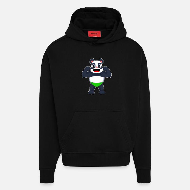Panda Bodybuilder Musculation - Sweat à capuche bio épais oversize fabriqué en UE - SOLID BLACK