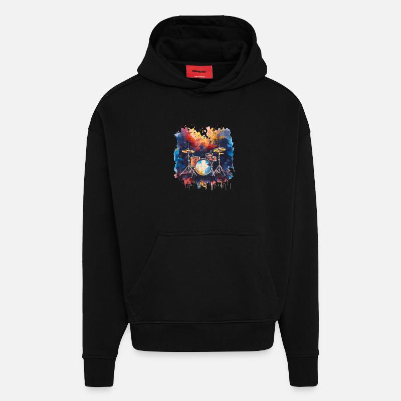 Batterie Synthwave - Sweat à capuche bio épais oversize fabriqué en UE - SOLID BLACK
