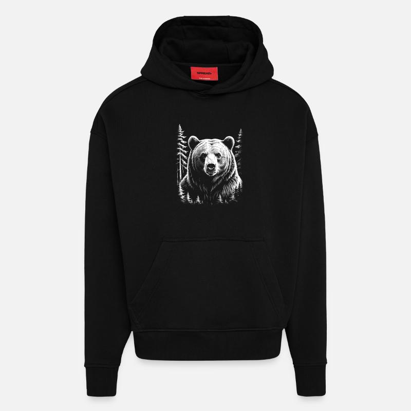 Bear, Forest - Hoodie- made by SPREAD  - SOLID BLACK