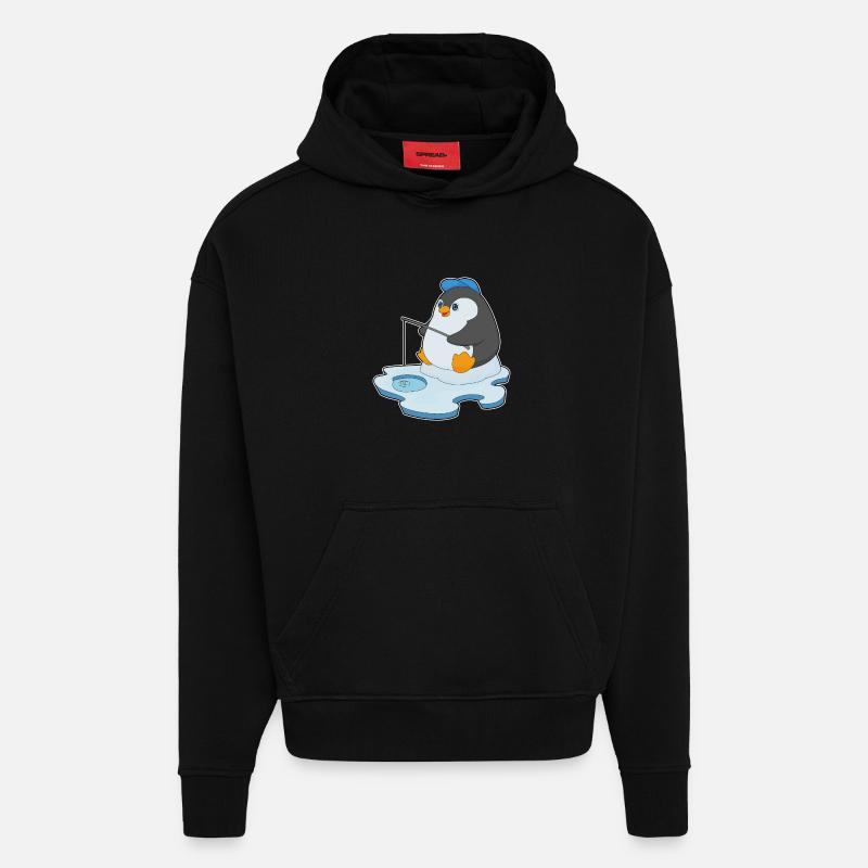 Pingouin Pêcheur Ange Pêche - Sweat à capuche bio épais oversize fabriqué en UE - SOLID BLACK