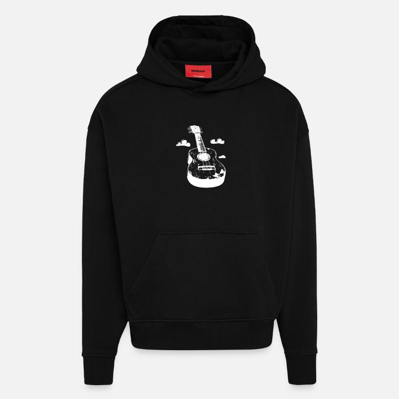 Ukulélé Cartoon Look - Sweat à capuche bio épais oversize fabriqué en UE - SOLID BLACK
