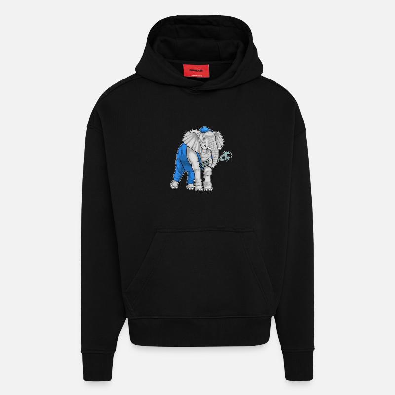 Clé mécanique éléphant - Sweat à capuche bio épais oversize fabriqué en UE - SOLID BLACK