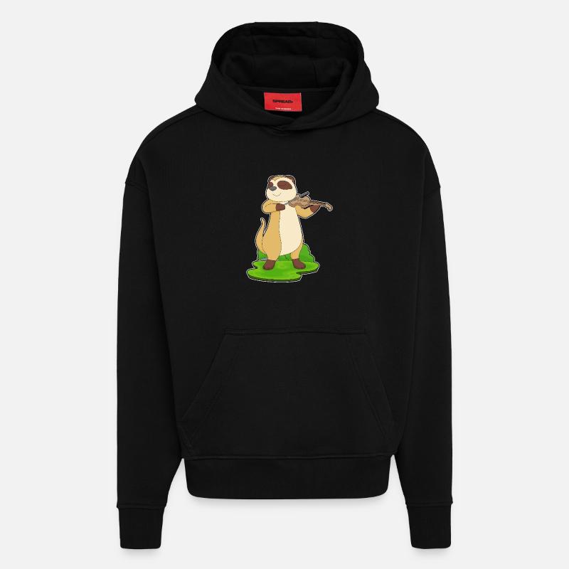 Suricate Musicien Violon - Sweat à capuche bio épais oversize fabriqué en UE - SOLID BLACK