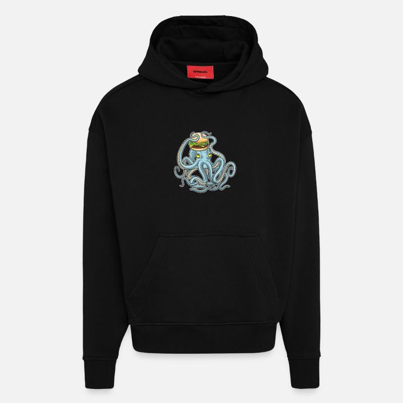 Krake Cheeseburger - Hoodie- made by SPREAD - SOLID BLACK