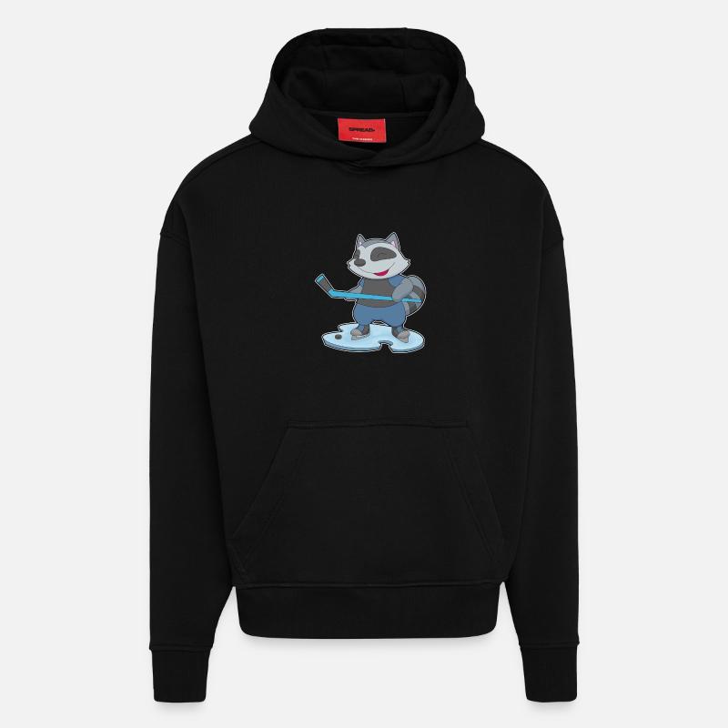 Waschbär Eishockey Eishockeyschläger - Hoodie- made by SPREAD  - SOLID BLACK