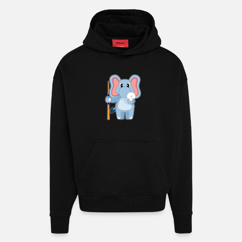 Elephant Billiard Cue - Hoodie- made by SPREAD  - SOLID BLACK