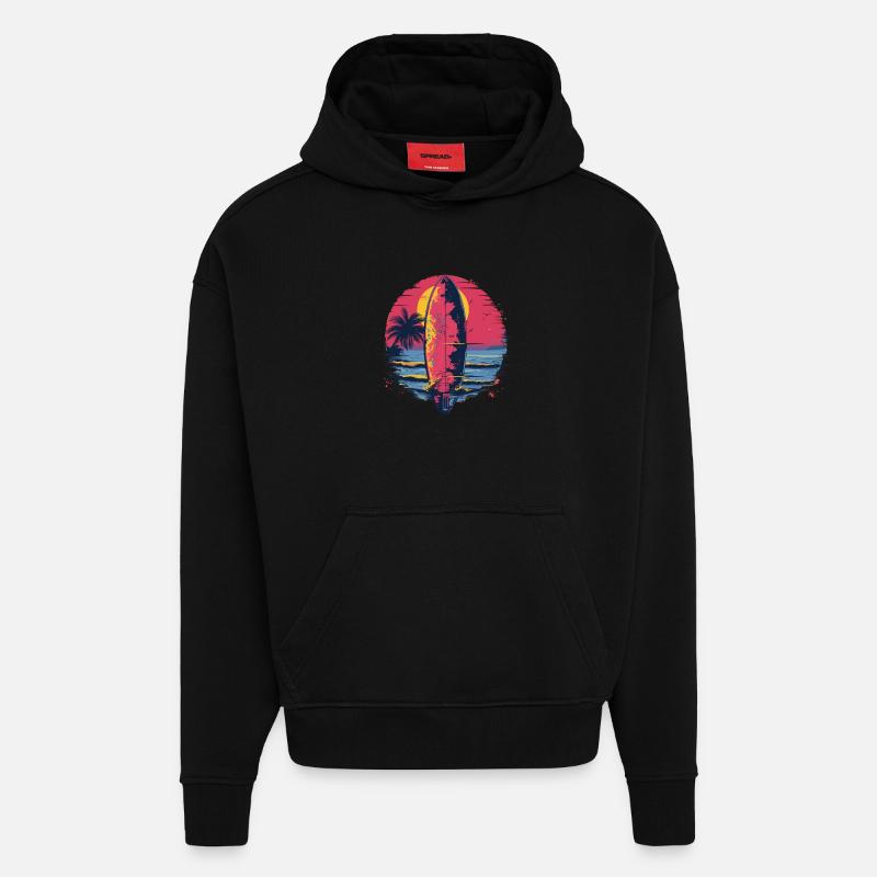 Planche de surf Synthwave - Sweat à capuche bio épais oversize fabriqué en UE - SOLID BLACK