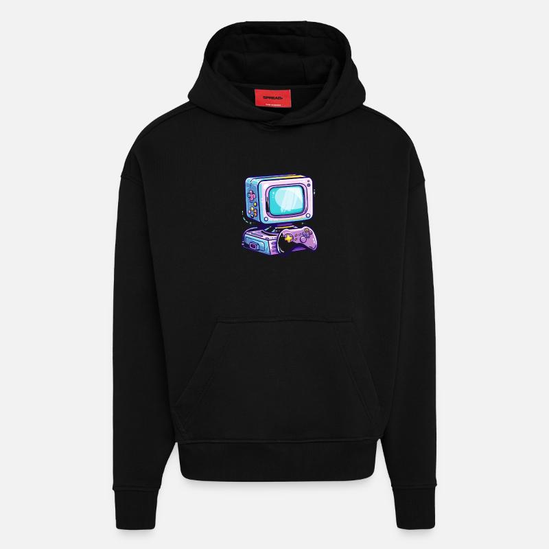 Gaming PC Style de bande dessinée - Sweat à capuche bio épais oversize fabriqué en UE - SOLID BLACK