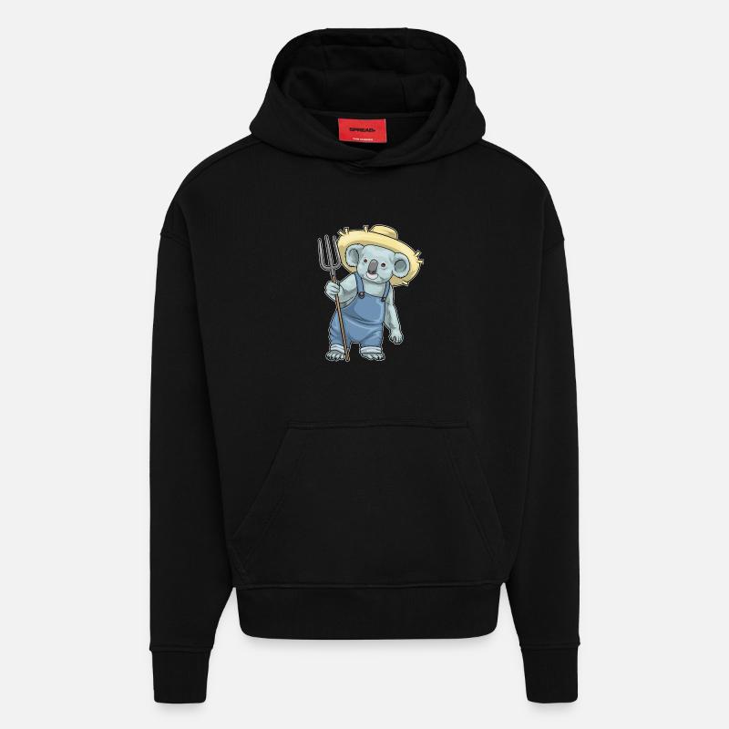 Fourche Koala Farmer - Sweat à capuche bio épais oversize fabriqué en UE - SOLID BLACK