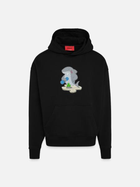 Shark Bodybuilder Dumbbell Bodybuilding - Hoodie- made by SPREAD - SOLID BLACK