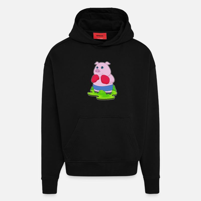 Schwein Boxer Boxhandschuhe Boxen - Hoodie- made by SPREAD  - SOLID BLACK