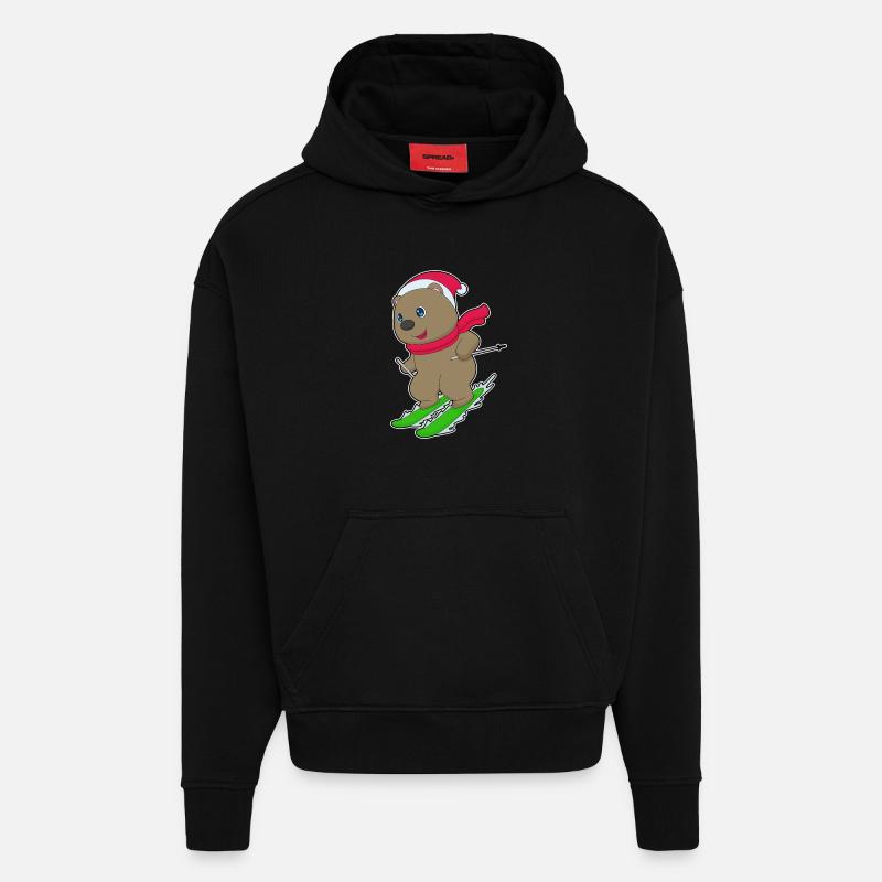 Bear Christmas Ski - Hoodie- made by SPREAD  - SOLID BLACK