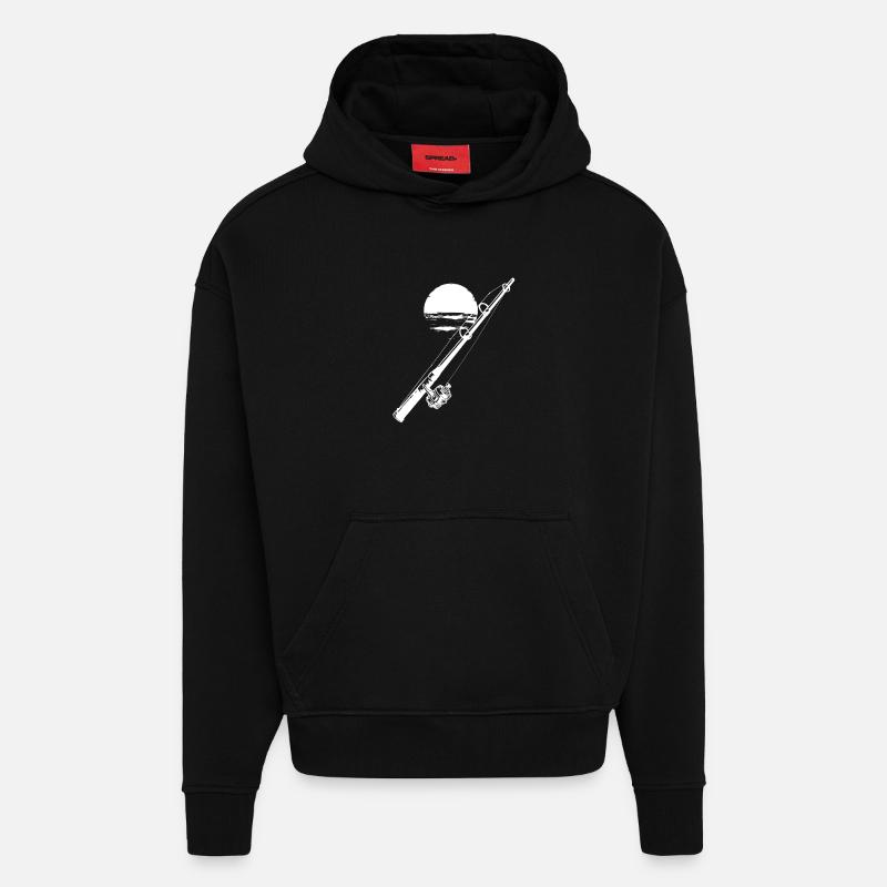 Graphique de pêche - Sweat à capuche bio épais oversize fabriqué en UE - SOLID BLACK