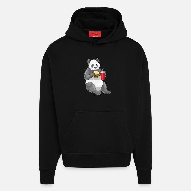 Panda Cheeseburger - Hoodie- made by SPREAD  - SOLID BLACK