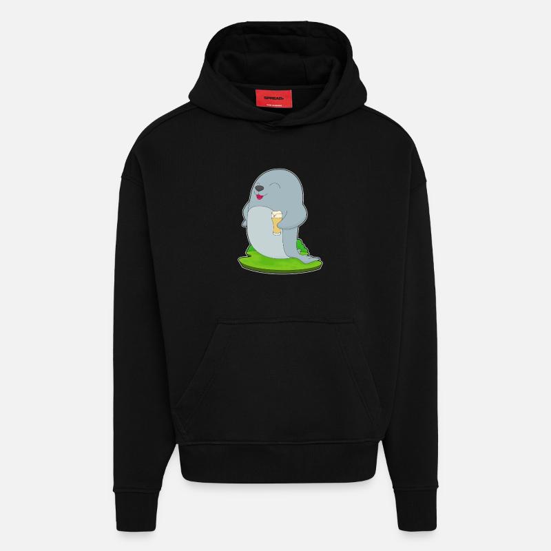Bière de phoque - Sweat à capuche bio épais oversize fabriqué en UE - SOLID BLACK