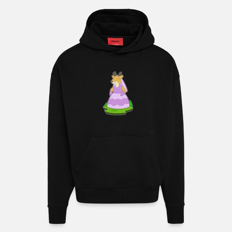 Cerf Voile de mariée Mariage - Sweat à capuche bio épais oversize fabriqué en UE - SOLID BLACK