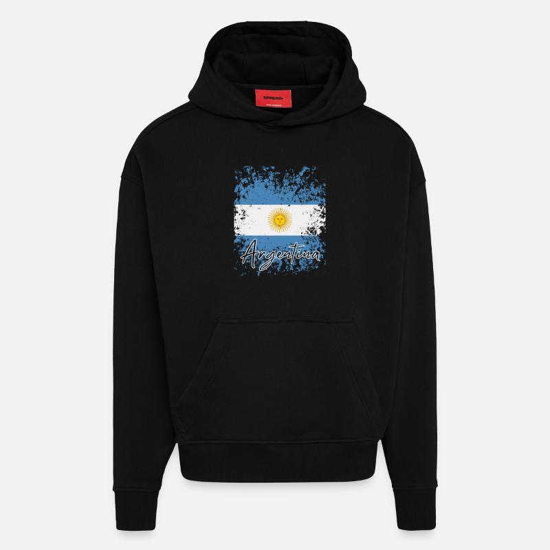 Drapeau de l’Argentine, fierté argentine - Sweat à capuche bio épais oversize fabriqué en UE - SOLID BLACK