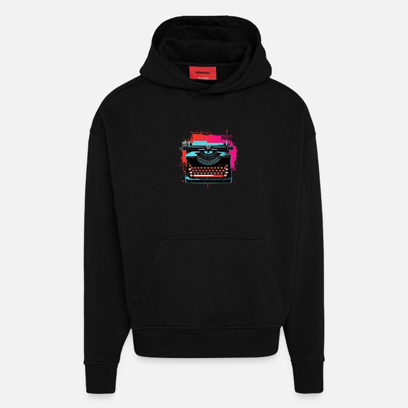 Machine à écrire Retrowave - Sweat à capuche bio épais oversize fabriqué en UE - SOLID BLACK