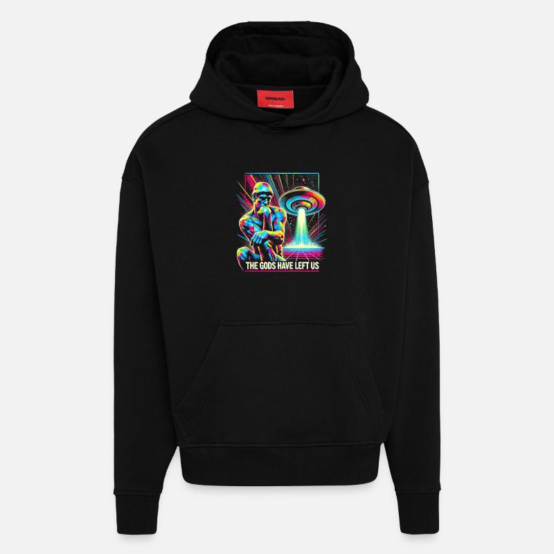 Art Psychédélique Alien Invader - Sweat à capuche bio épais oversize fabriqué en UE - SOLID BLACK