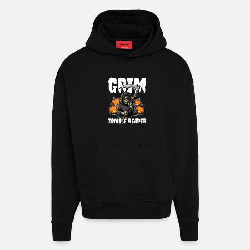 GRIM ZOMBIE REAPER - ZOMBIE HALLOWEEN - Sweat à capuche bio épais oversize fabriqué en UE - SOLID BLACK