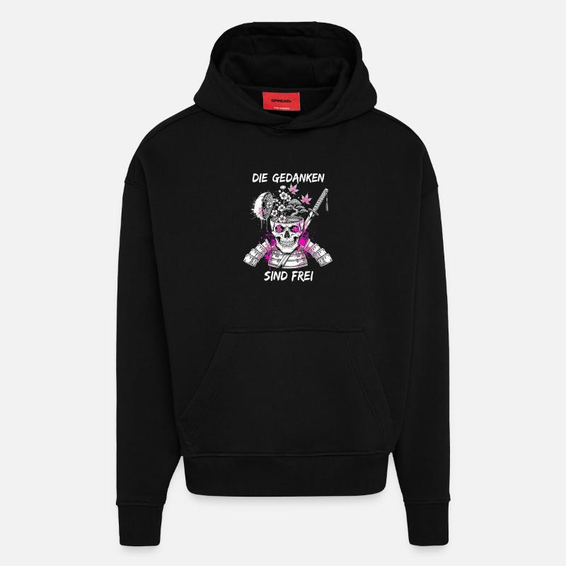 Guerrier Crâne Samouraï - Sweat à capuche bio épais oversize fabriqué en UE - SOLID BLACK