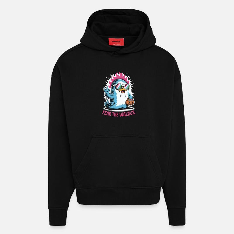 Walrus Punk Rocker Halloween - Sweat à capuche bio épais oversize fabriqué en UE - SOLID BLACK