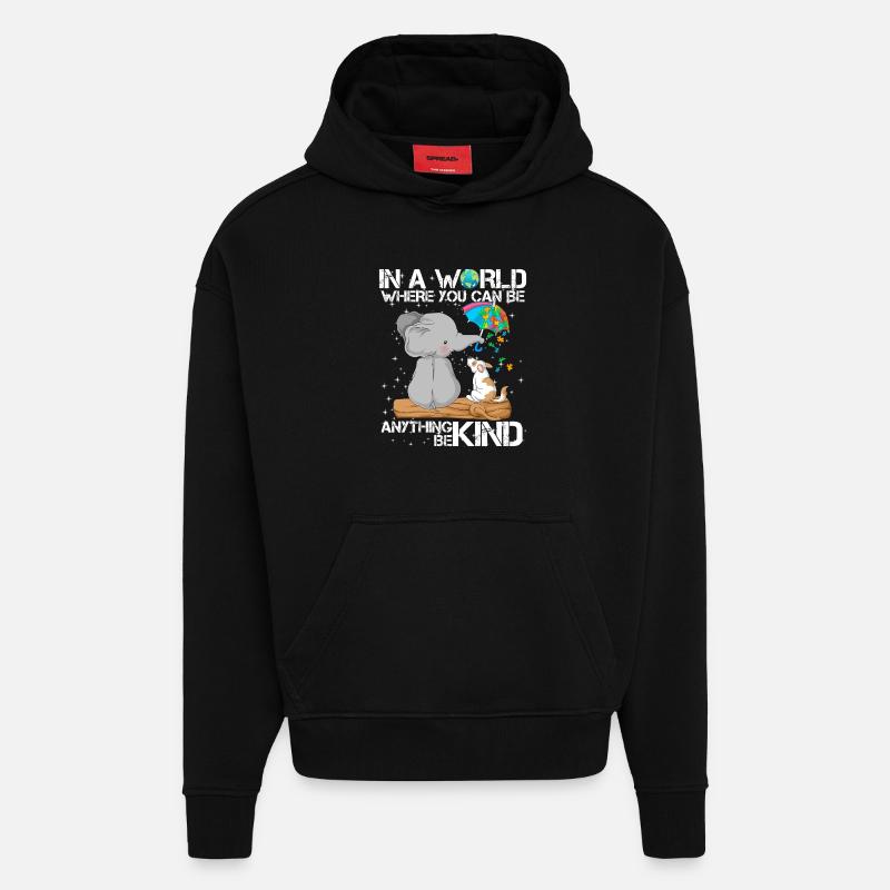 Sensibilisation à l’autisme Chien éléphant - Sweat à capuche bio épais oversize fabriqué en UE - SOLID BLACK
