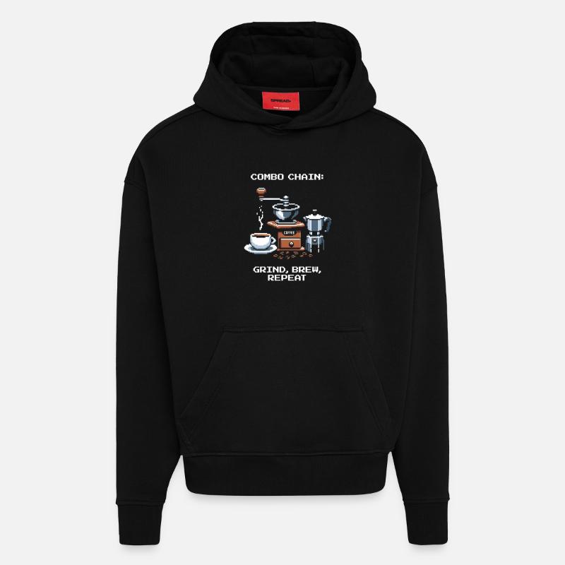 Combo chain: Grind, Brew, Repeat | Coffee - Hoodie- made by SPREAD  - SOLID BLACK