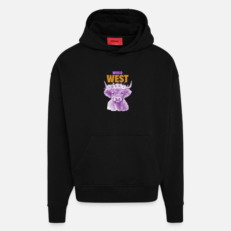 VACHE VIOLETTE DU SAUVAGE OUEST - Sweat à capuche bio épais oversize fabriqué en UE - SOLID BLACK