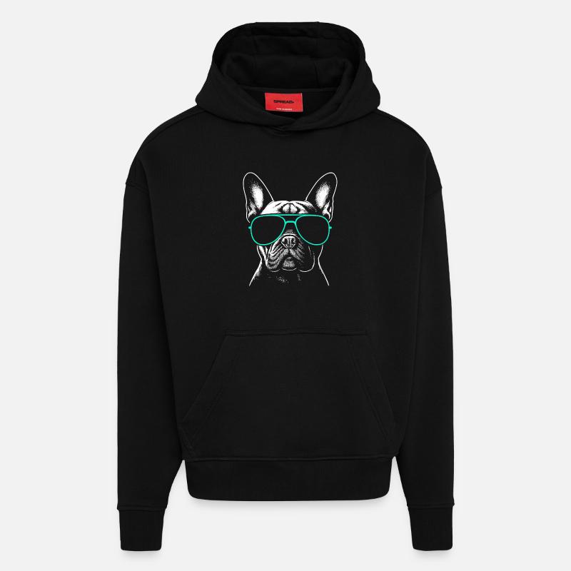 Tête de bouledogue français - Sweat à capuche bio épais oversize fabriqué en UE - SOLID BLACK