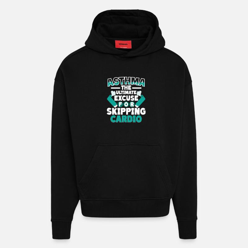 Asthme Asthmatiques Sauter Cardio - Sweat à capuche bio épais oversize fabriqué en UE - SOLID BLACK