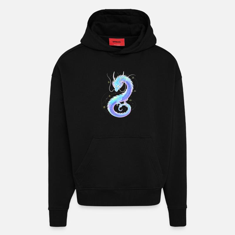 Dragon d’Éther Mystique | Tisserand d’âmes - Sweat à capuche bio épais oversize fabriqué en UE - SOLID BLACK