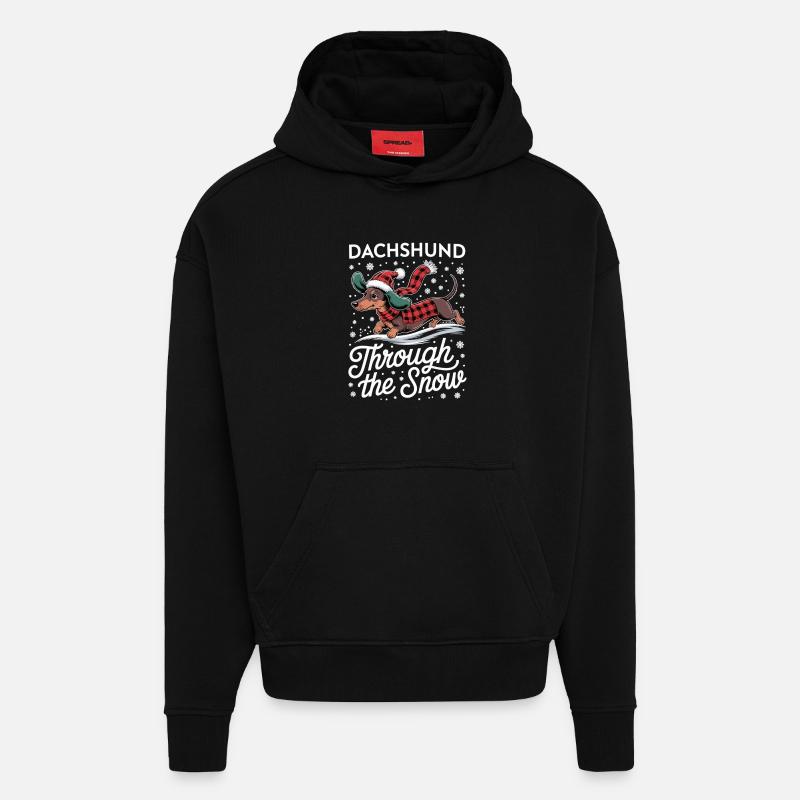 Chemise de Noël teckel - Sweat à capuche bio épais oversize fabriqué en UE - SOLID BLACK